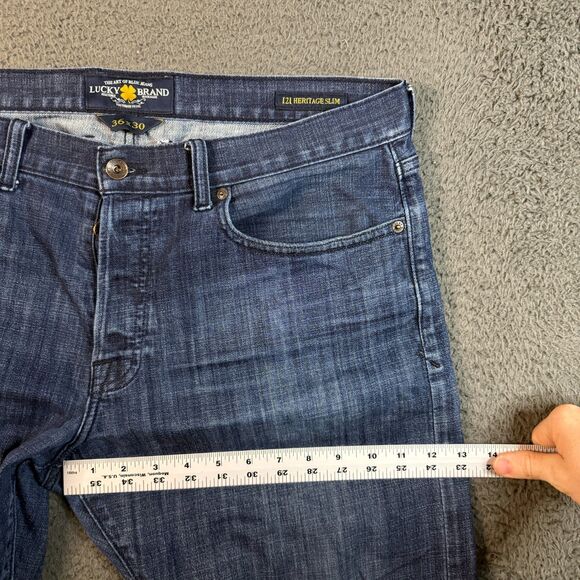 Lucky Brand Jeans Mens 36x30 Blue 121 Heritage Slim Fit Stretch Dark Wash Denim - Picture 13 of 16